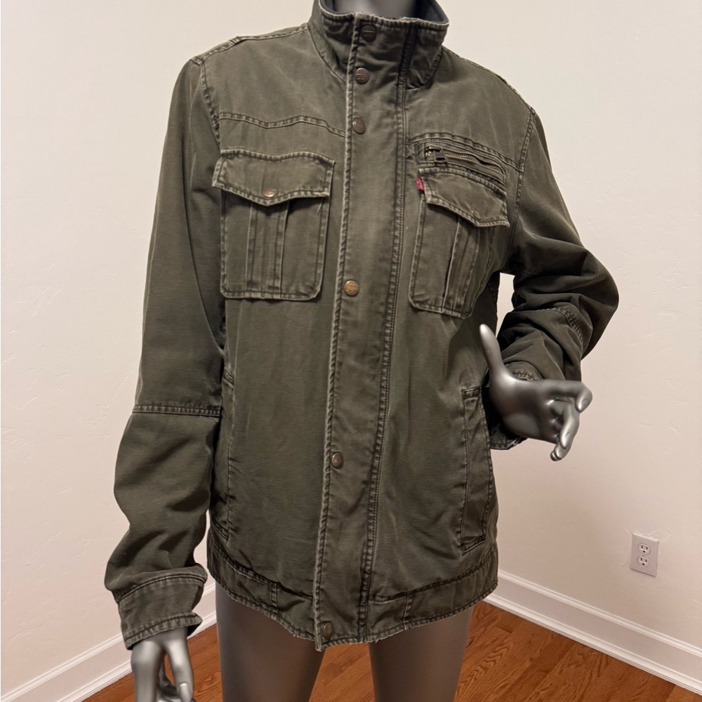 Levi's Military Style Utility Olive Cotton Jacket Quilted‎ Lining Grunge